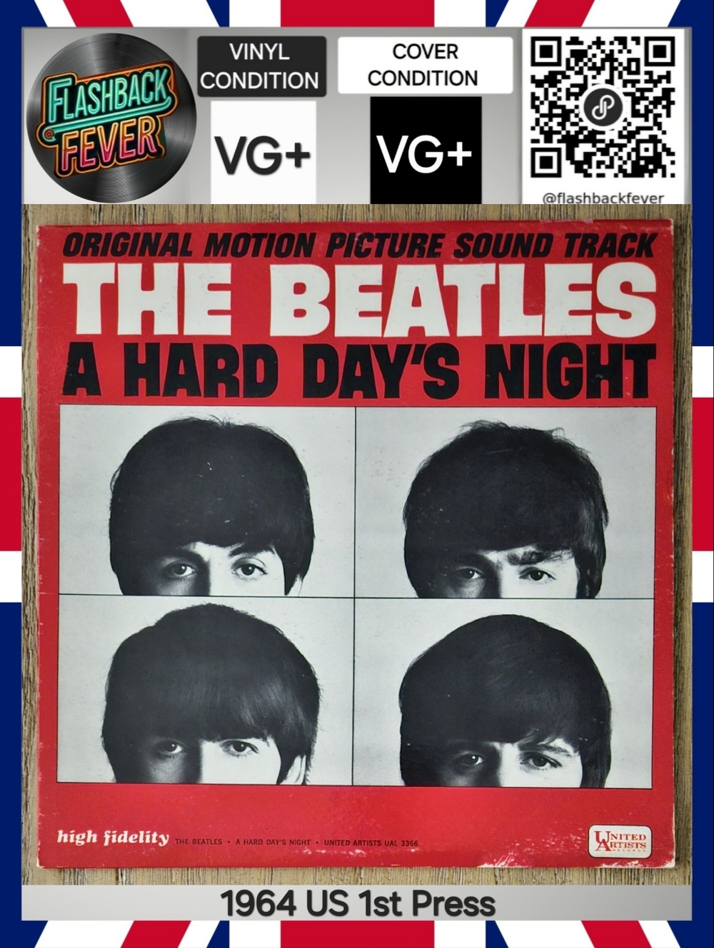 THE BEATLES•A Hard Day's Night•June 26, 1964 US (#UAL 3366) UA, 1st Press Mono